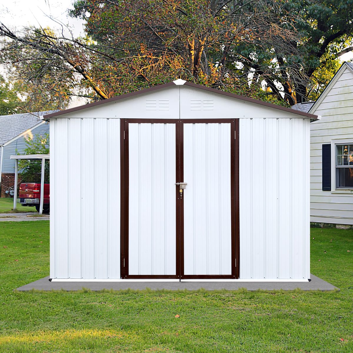 8 x 6 ft brown metal tool shed
