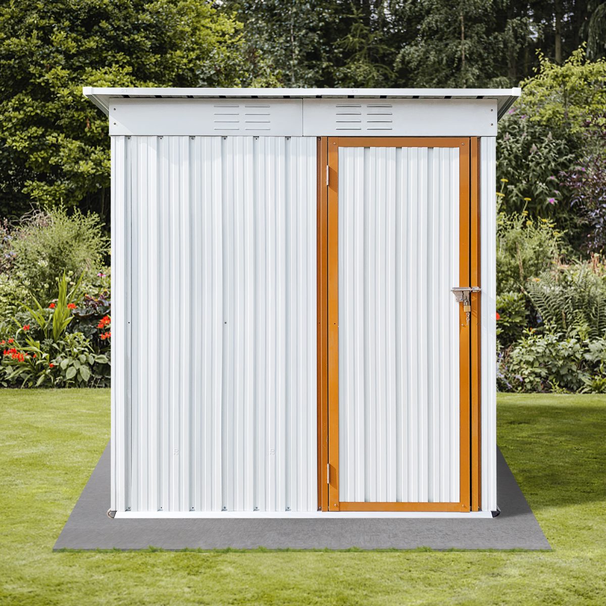 5 x 3 white-yellow metal tool shed