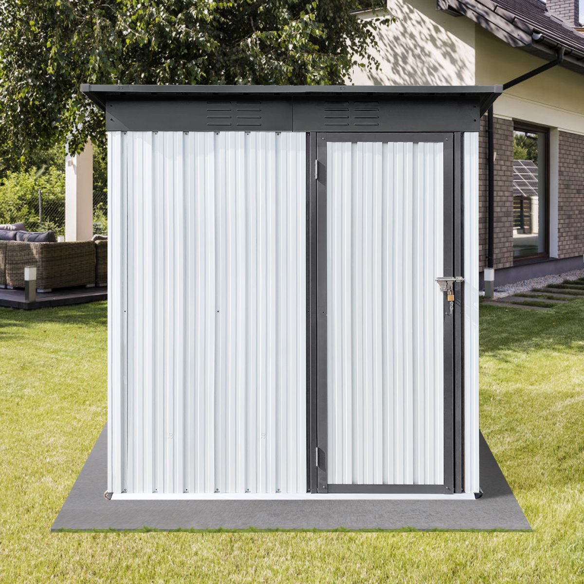 5 x 3 ft grey metal tool shed