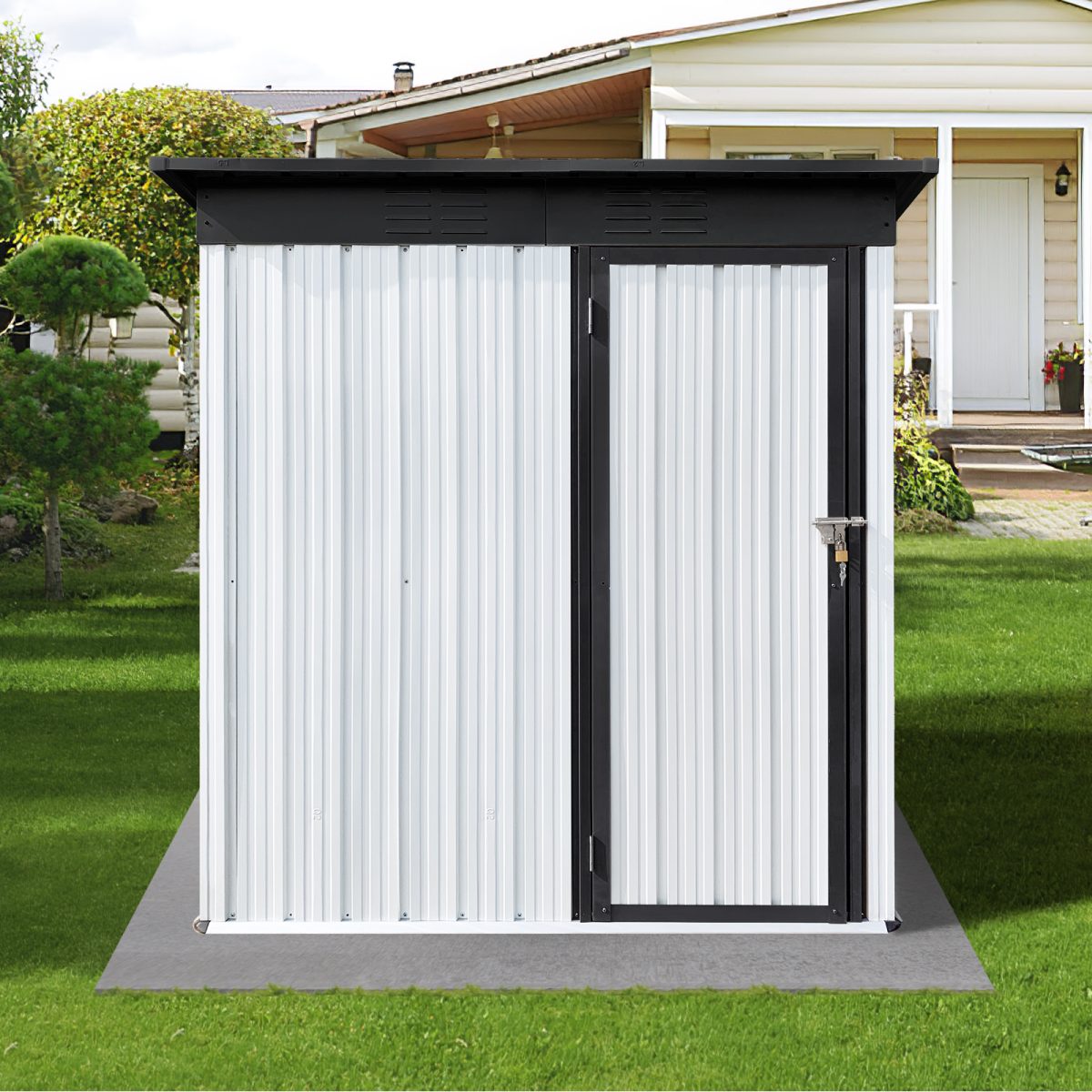 5 x 3 white-black metal tool shed